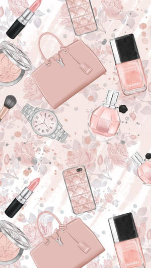 Pink Fashion Items Pattern Wallpaper