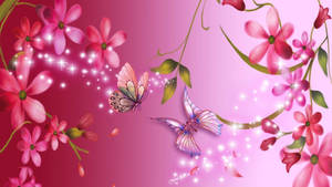 Pink Flower Butterflies Wallpaper