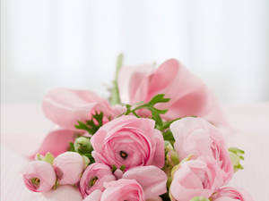 Pink Flowers Aesthetic With Bow Wallpaper