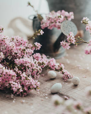 Pink Flowers And Easter Quail Eggs Wallpaper