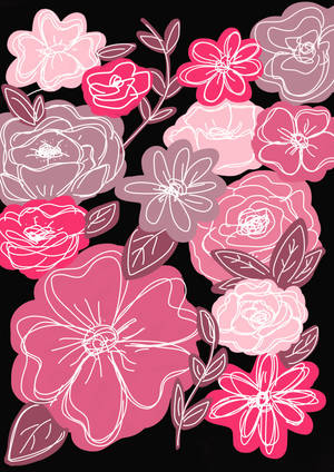 Pink Flowers Drawing Tumblr Wallpaper