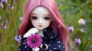 Pink Hair Doll With Flower Wallpaper