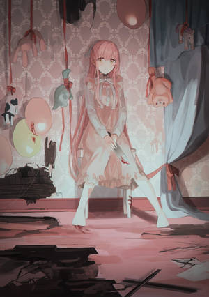 Pink-haired Aesthetic Sad Anime Girl Wallpaper