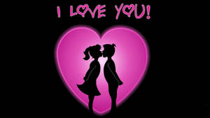 Pink Heart Couple Kissing Hd Wallpaper