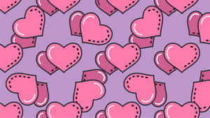 Pink Hearts Pattern Purple Background Wallpaper
