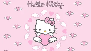 Pink Hello Kitty Heart With Wings Wallpaper