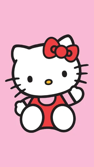 Pink Hello Kitty Waving And Sitting Wallpaper