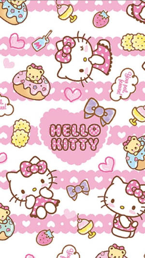 Pink Hello Kitty With Food Graphic Wallpaper