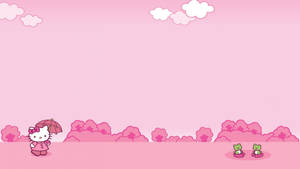 Pink Hello Kitty With Green Frogs Wallpaper