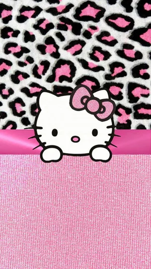 Pink Hello Kitty With Leopard Textile Wallpaper