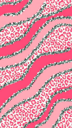 Pink Leopard Glitter Waves Pattern Wallpaper