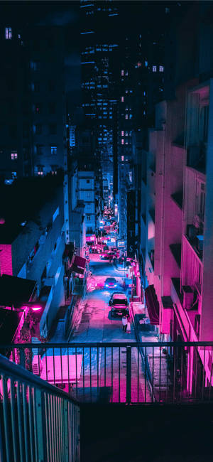 Pink Lights City Cyberpunk Iphone X Wallpaper
