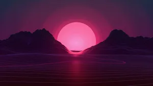 Pink Moon Between Mountains Wallpaper
