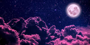 Pink Moon In Dark Sky Wallpaper