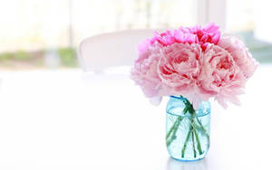 Pink Peony Flowers In Bottle Wallpaper