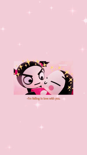 Pink Pucca In Garu's Arms Wallpaper