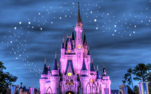 Pink Purple Disneyland Castle Stars Wallpaper