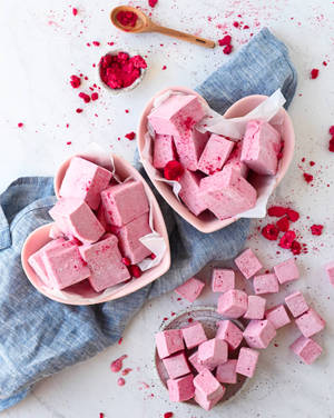 Pink Raspberry Heart Marshmallows Wallpaper
