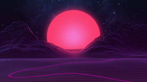 Pink Retrowave Sunset Mountain Wallpaper