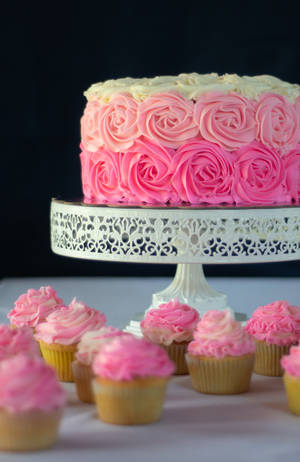 Pink Rose Cake And Cupcake Wallpaper
