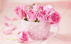 Pink Roses In A Pink Mug Wallpaper