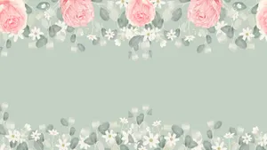 Pink Roses Sage Green Desktop Wallpaper