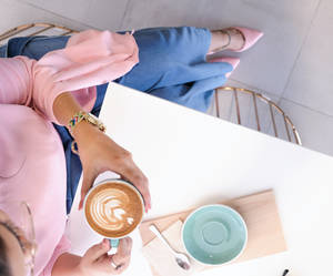 Pink Shoes And Coffee Wallpaper
