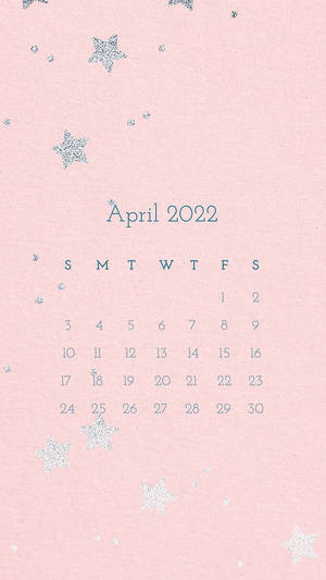 Pink Silver Stars April 2022 Calendar Wallpaper