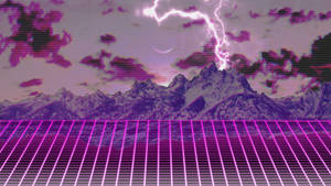 Pink Synthwave Mountain Lightning Wallpaper