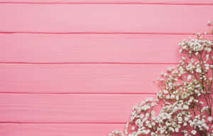 Pink Wooden Wall With Flowers And White Lilies Wallpaper