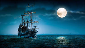 Pirate Ship In The Dark Night Wallpaper