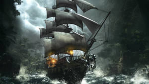 Pirate Ship Stormy Sea Wallpaper