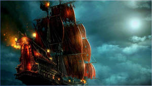 Pirate Ship Under Moon Wallpaper