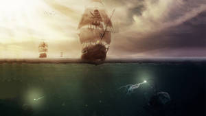 Pirate Ships Above Anglerfish Wallpaper