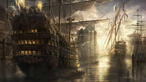 Pirate Ships In Port Wallpaper