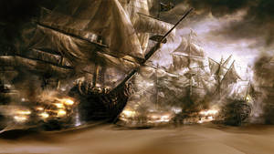 Pirate Ships In Sand Wallpaper