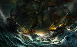 Pirate Ships Sea Battle Wallpaper