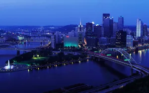 Pittsburgh Skyline Showing Its Fountain Wallpaper