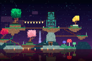 Pixel Art City With Trees And Buildings Wallpaper