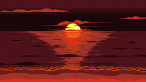 Pixel Beach Orange Sunset Wallpaper