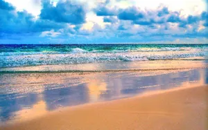 Pixel Beach Shore With Clouds Wallpaper