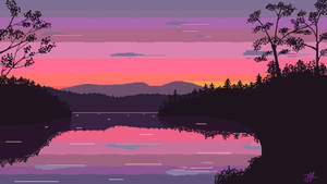 Pixel Nature Retro Purple Sunset Wallpaper