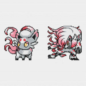 Pixelated Hisuian Zorua And Zoroark Wallpaper