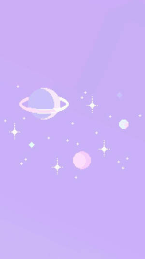 Pixelated Planets Over Light Purple Iphone Wallpaper