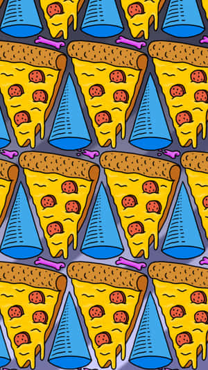 Pizza Slices On A Blue Background Wallpaper