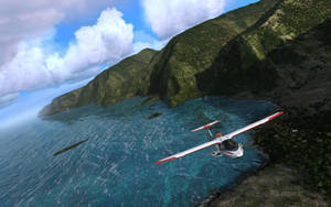 Plane, Ocean And Mountains Microsoft Wallpaper