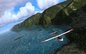 Plane, Ocean And Mountains Microsoft Wallpaper