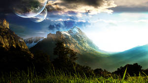 Planet In Sky Aesthetic Landscape Wallpaper