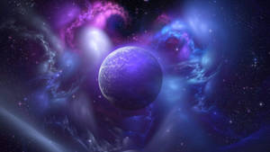 Planet In The Galaxy Background Center Wallpaper