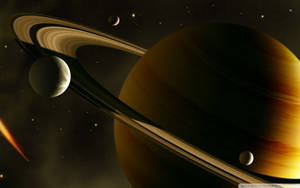 Planet Saturn And Moon Wallpaper